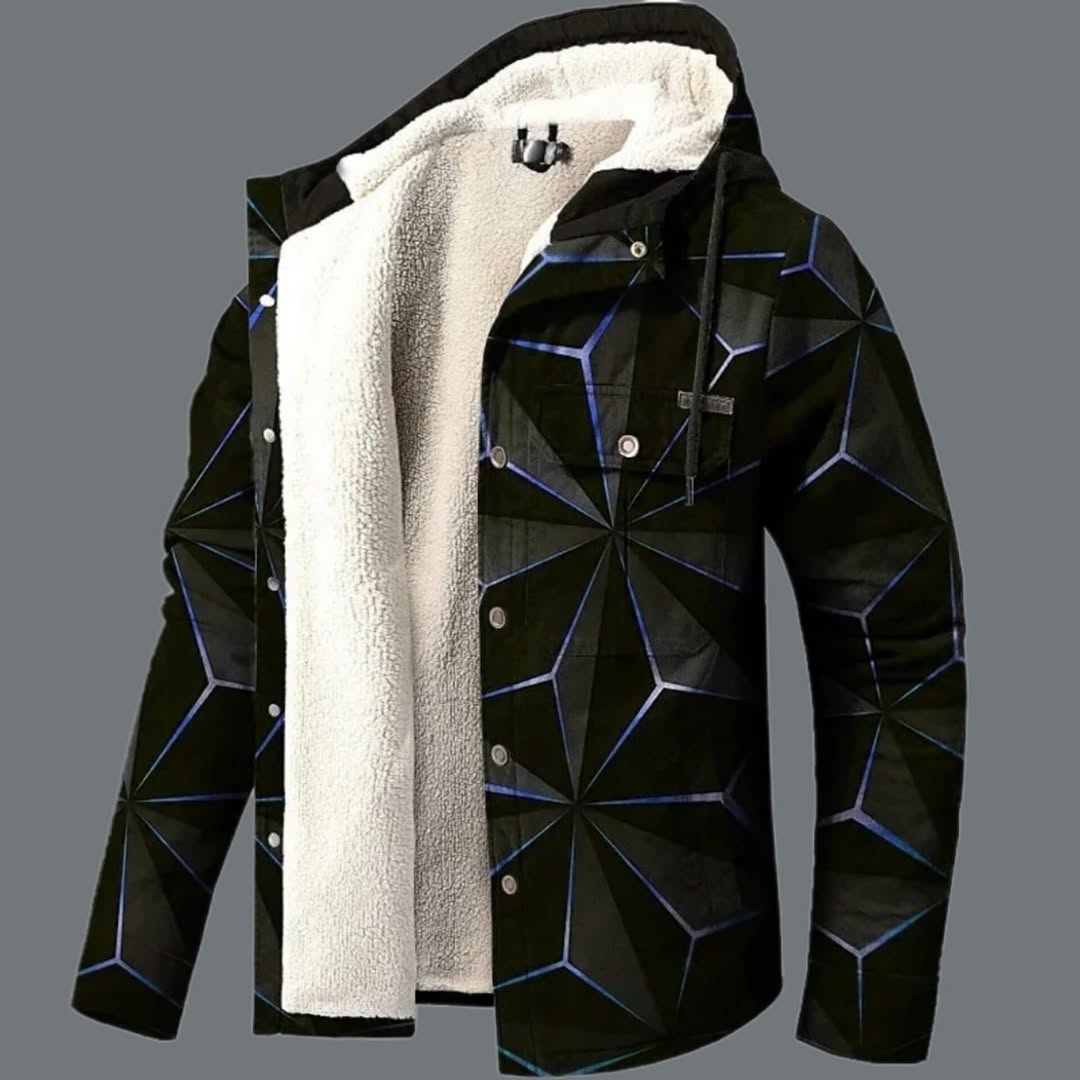 Men's 3D Printed Fleece-Lined Hooded Jacket
