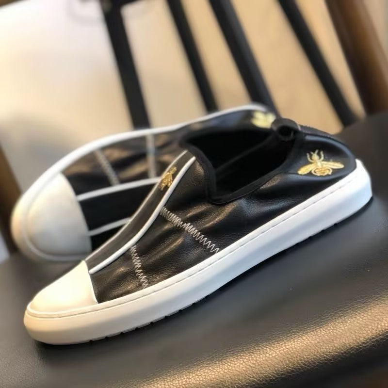 Men's Genuine Leather embroidered slip-on shoes