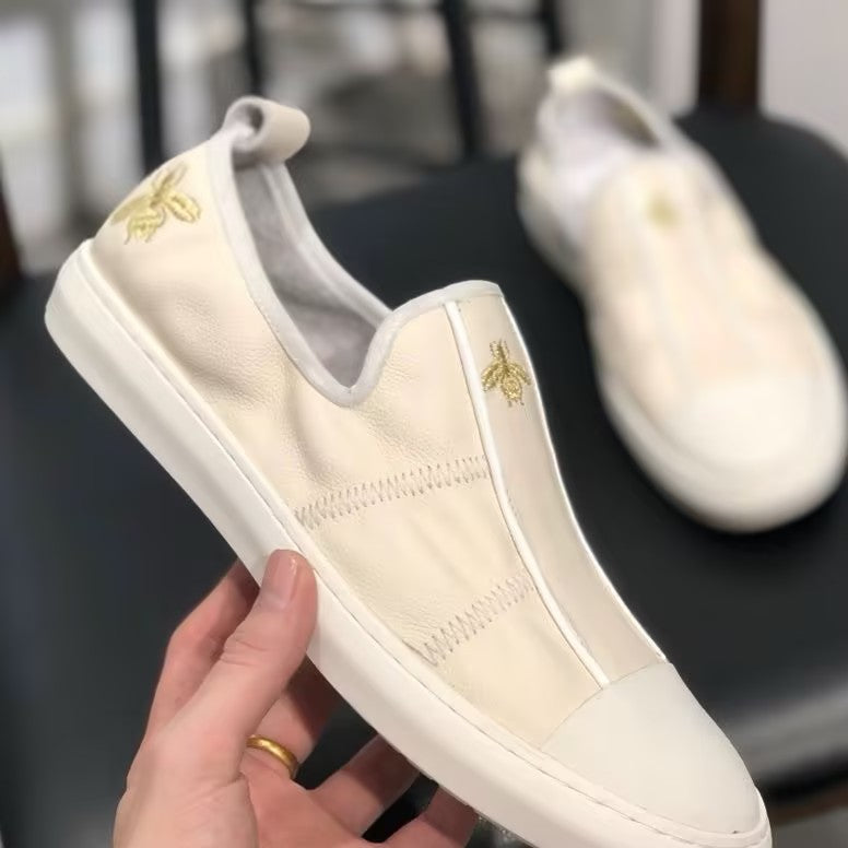 Men's Genuine Leather embroidered slip-on shoes