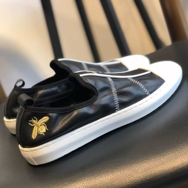 Men's Genuine Leather embroidered slip-on shoes