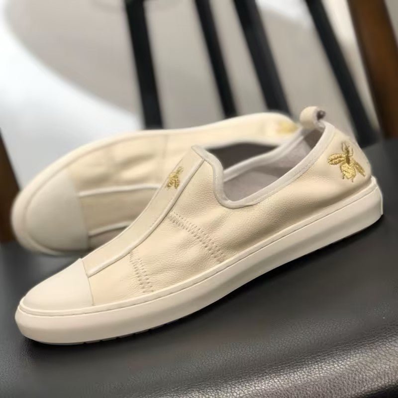 Men's Genuine Leather embroidered slip-on shoes