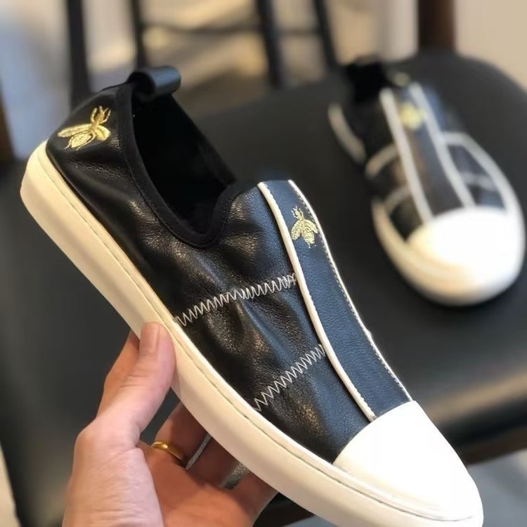 Men's Genuine Leather embroidered slip-on shoes