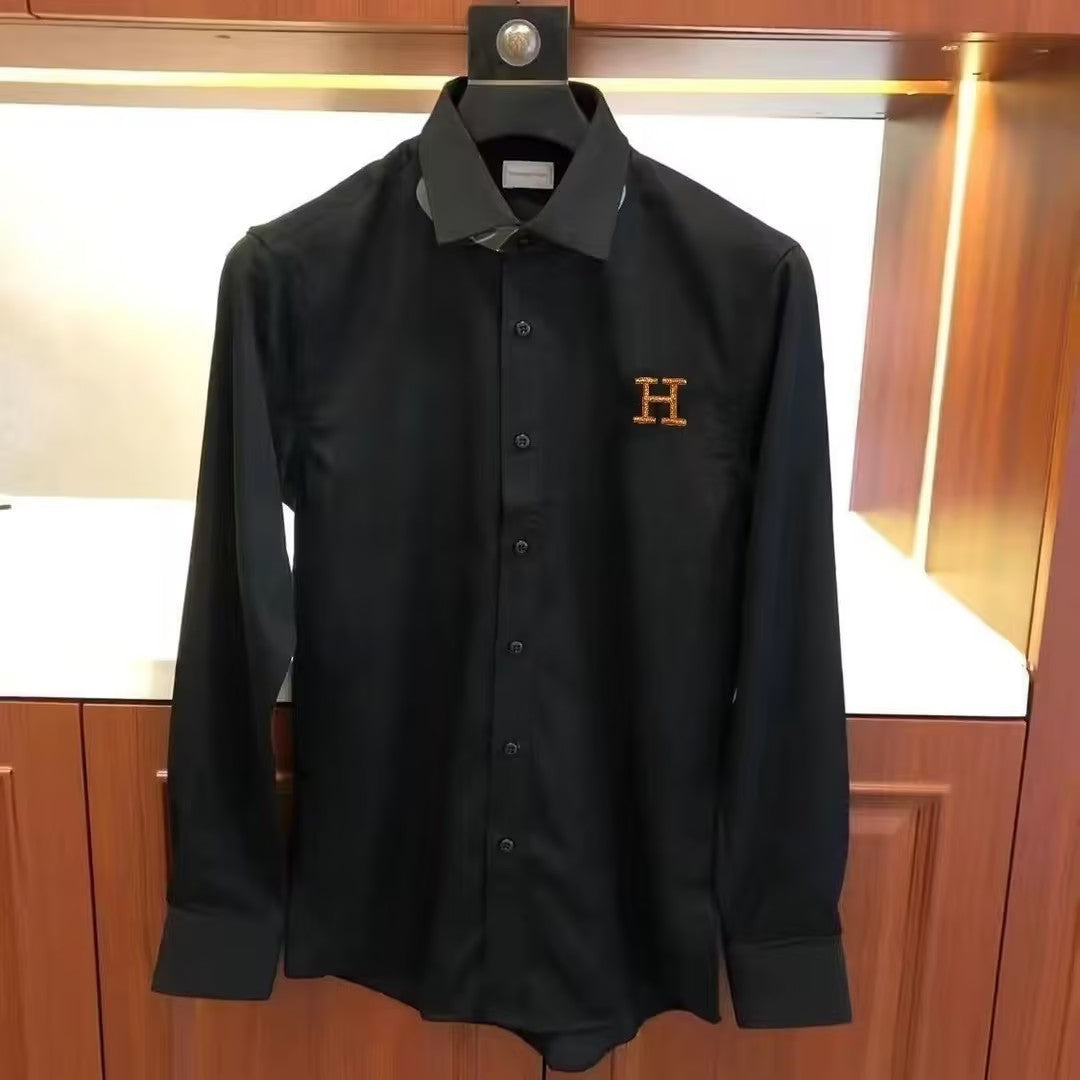 High-quality letter embroidered men's shirt