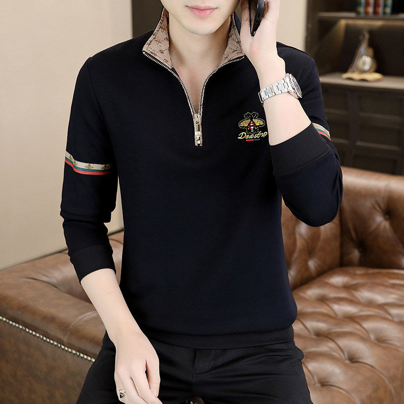 Men's Embroidered High-Neck Zipper Top