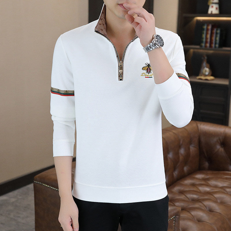 Men's Embroidered High-Neck Zipper Top