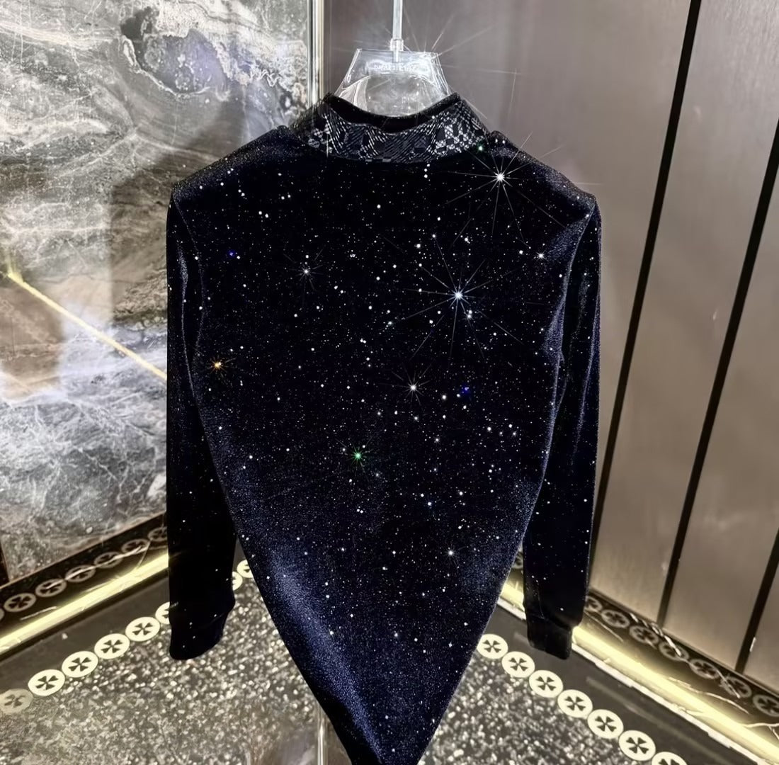 Men's velvet rhinestone top