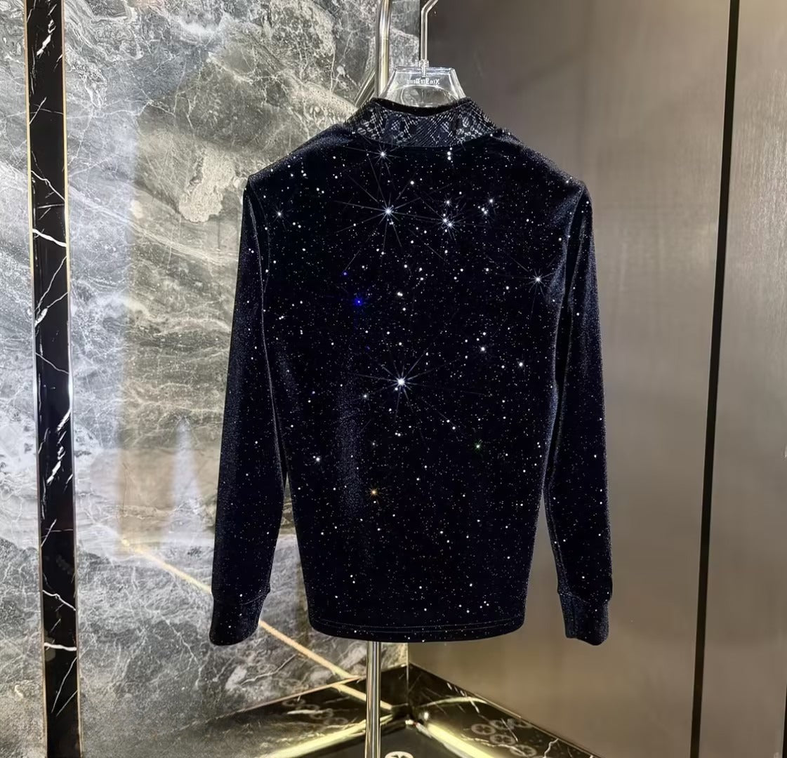 Men's velvet rhinestone top