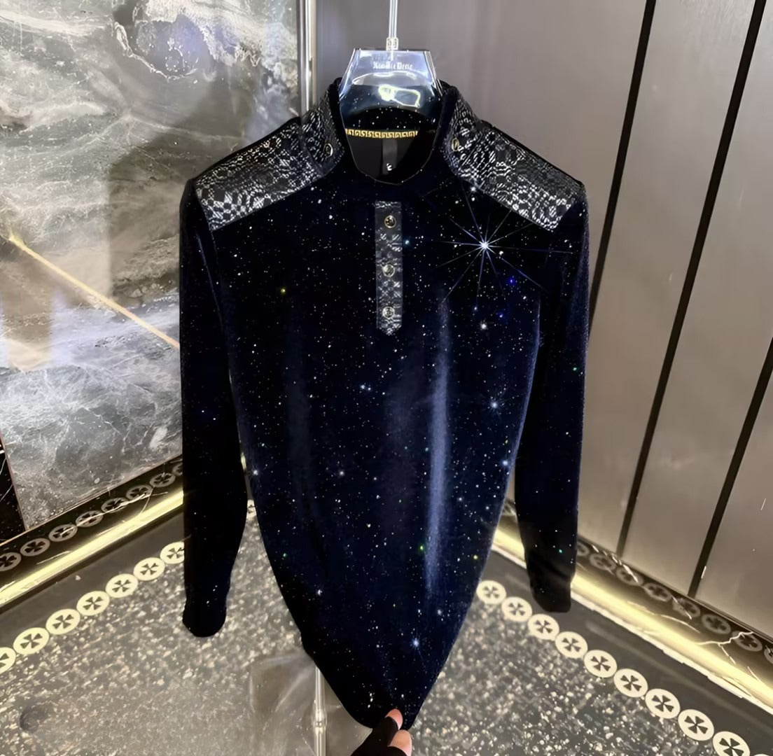 Men's velvet rhinestone top