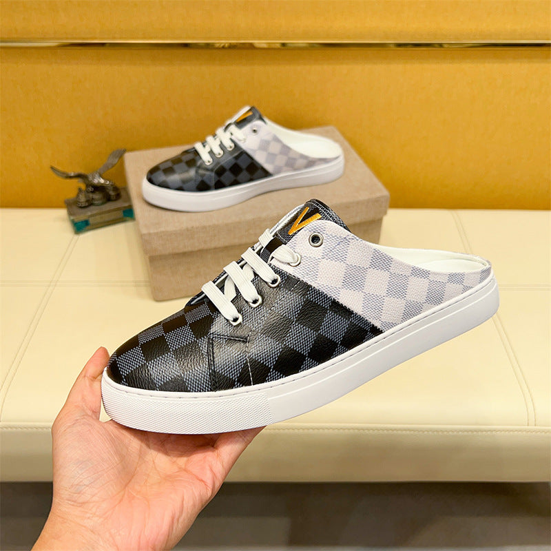 Men's plaid leather slippers