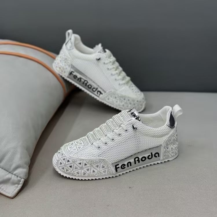 Men's rhinestone mesh slip-on shoes