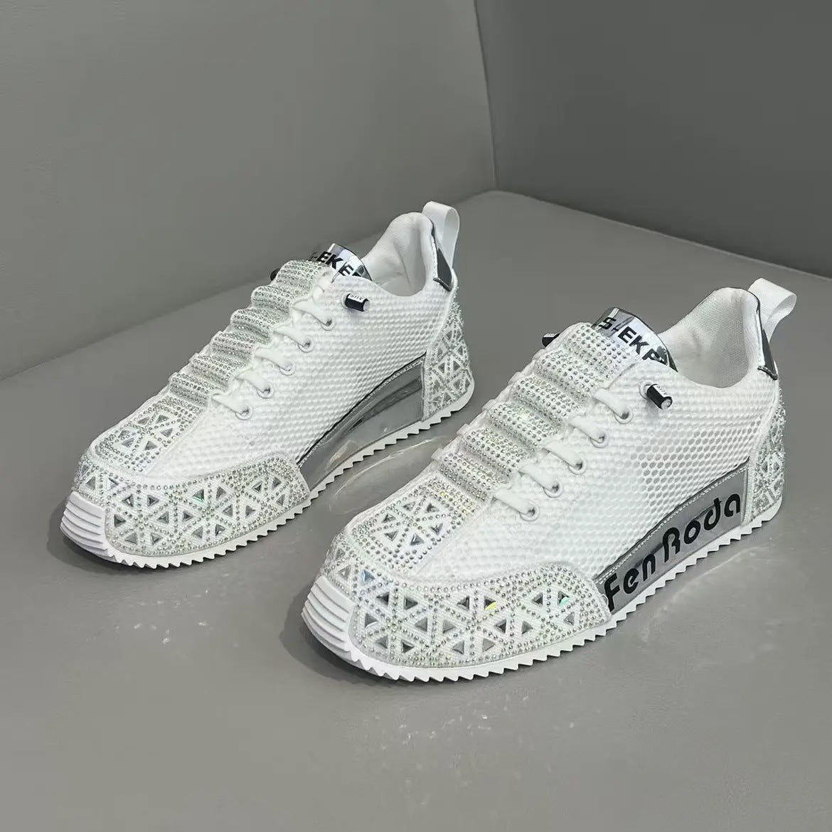 Men's rhinestone mesh slip-on shoes