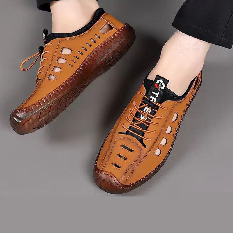 Men's extra soft leather openwork slip-on shoes