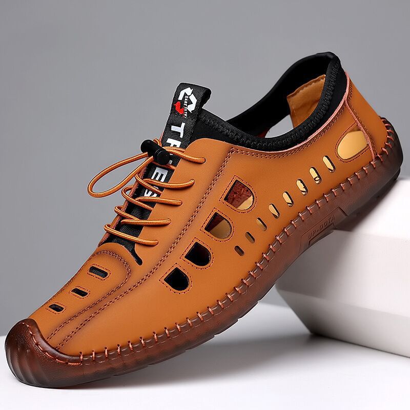 Men's extra soft leather openwork slip-on shoes