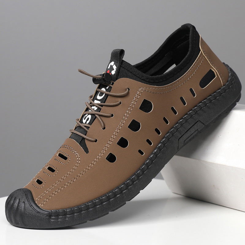 Men's extra soft leather openwork slip-on shoes