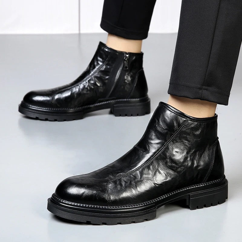 Men's textured side zipper ankle boots