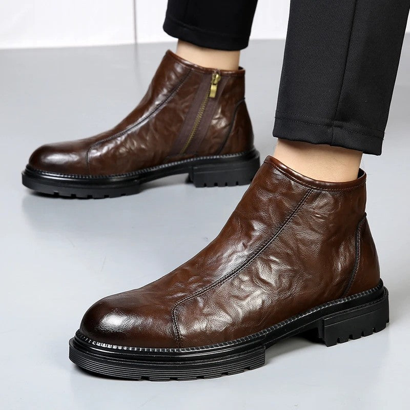 Men's textured side zipper ankle boots