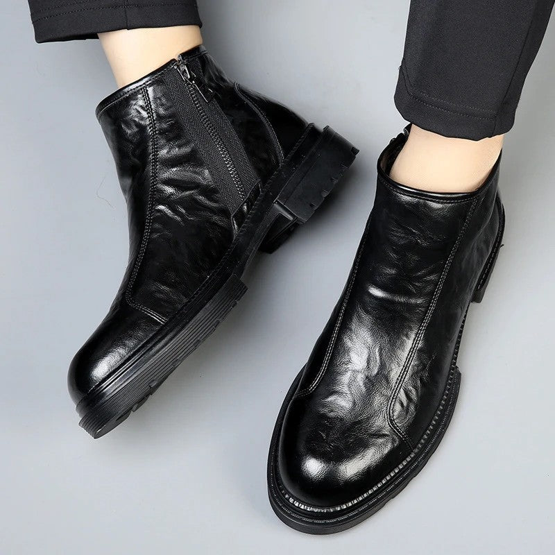 Men's textured side zipper ankle boots