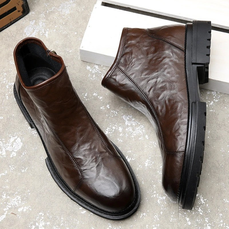 Men's textured side zipper ankle boots