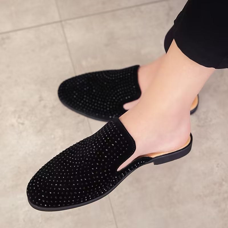 Rhinestone-encrusted slip-on slippers