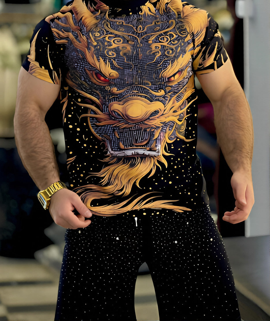 Men's Rhinestone Short-Sleeve and Shorts Set