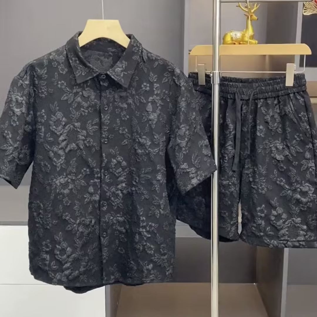 Men's Embossed Short-Sleeve and Shorts Set
