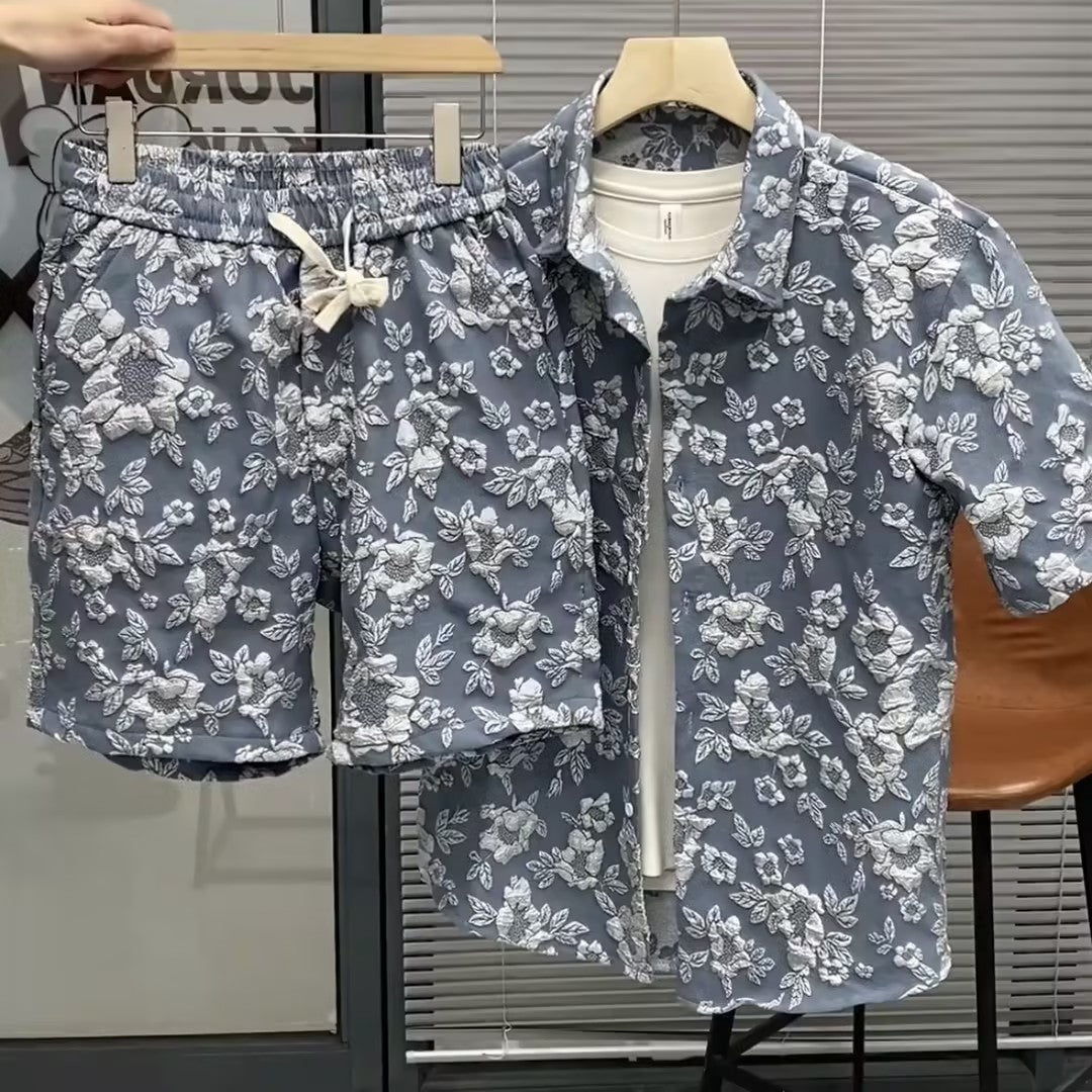 Men's Embossed Short-Sleeve and Shorts Set