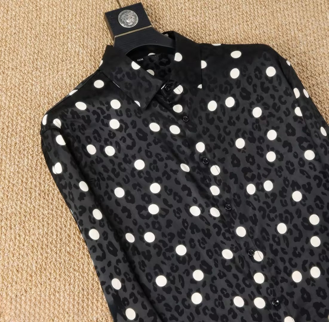Men's Retro Polka Dot Leopard Print Shirt