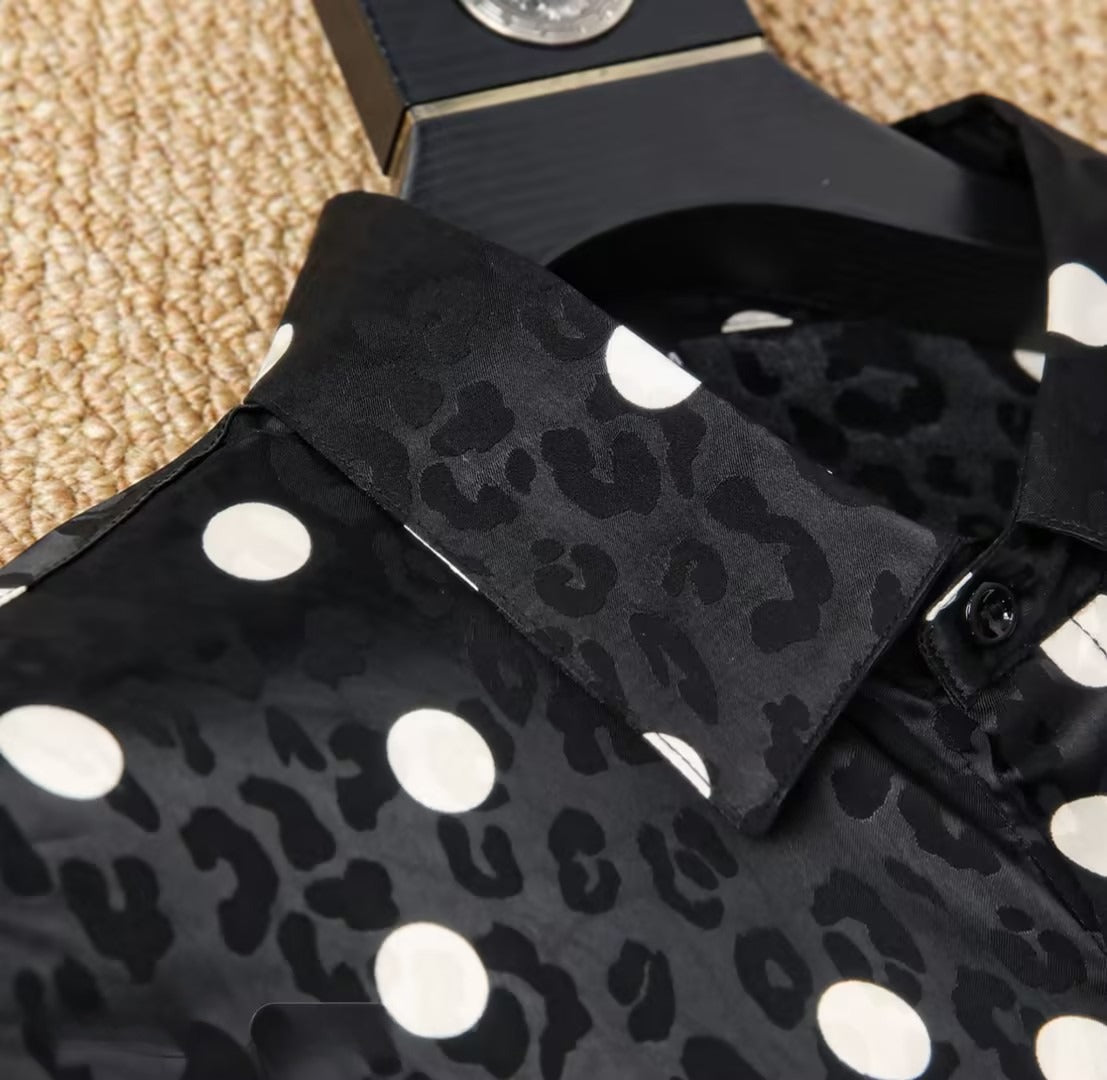 Men's Retro Polka Dot Leopard Print Shirt
