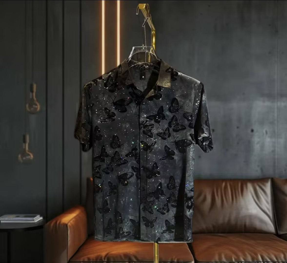 Men's Rhinestone Butterfly Short-Sleeve Top