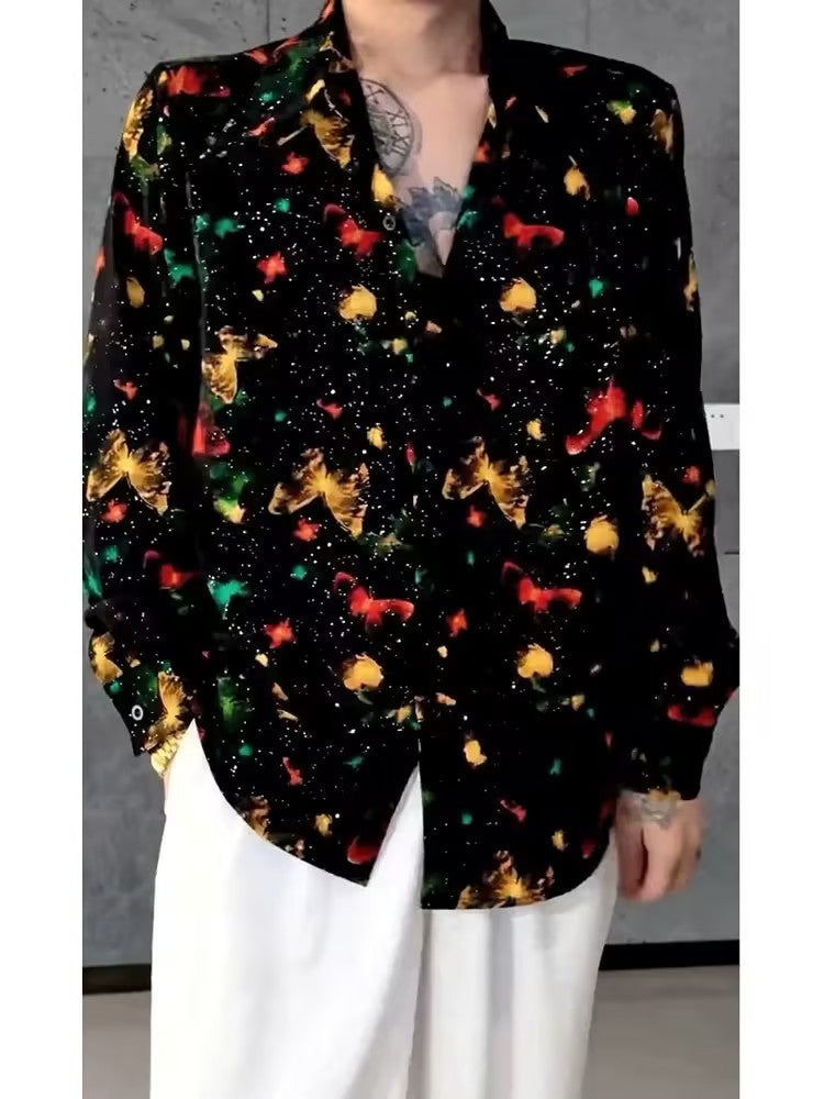 Men's Printed Rhinestone Shirt