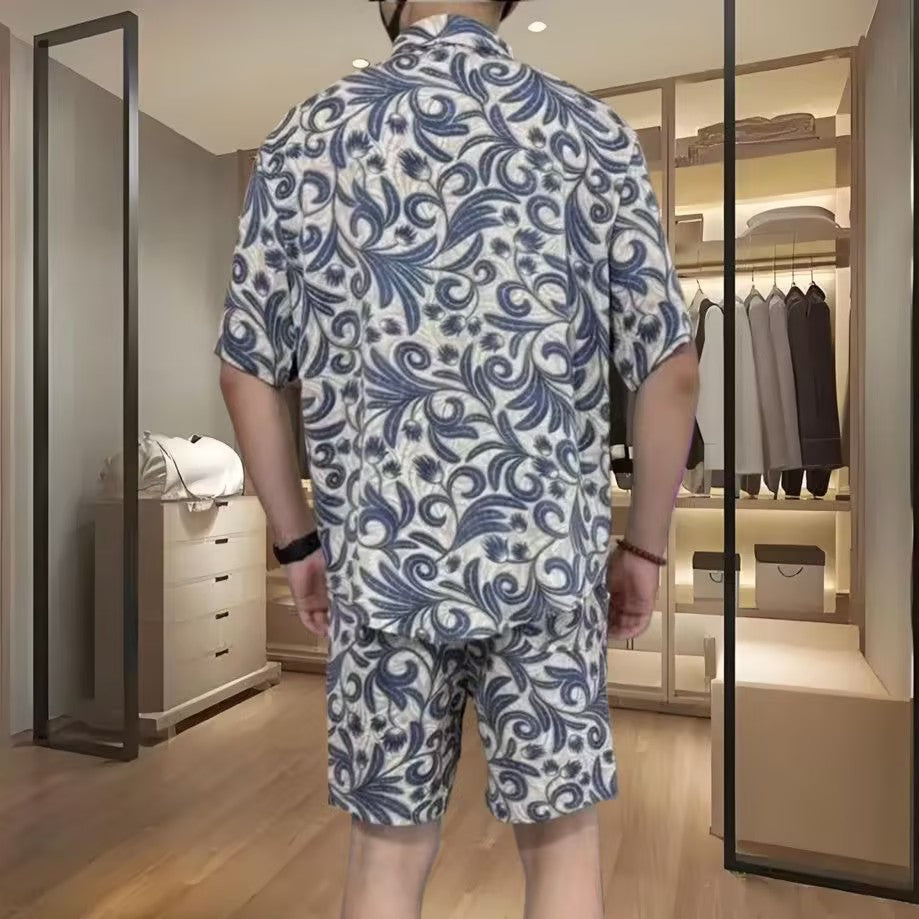 Men's Printed Short-Sleeve and Shorts Set