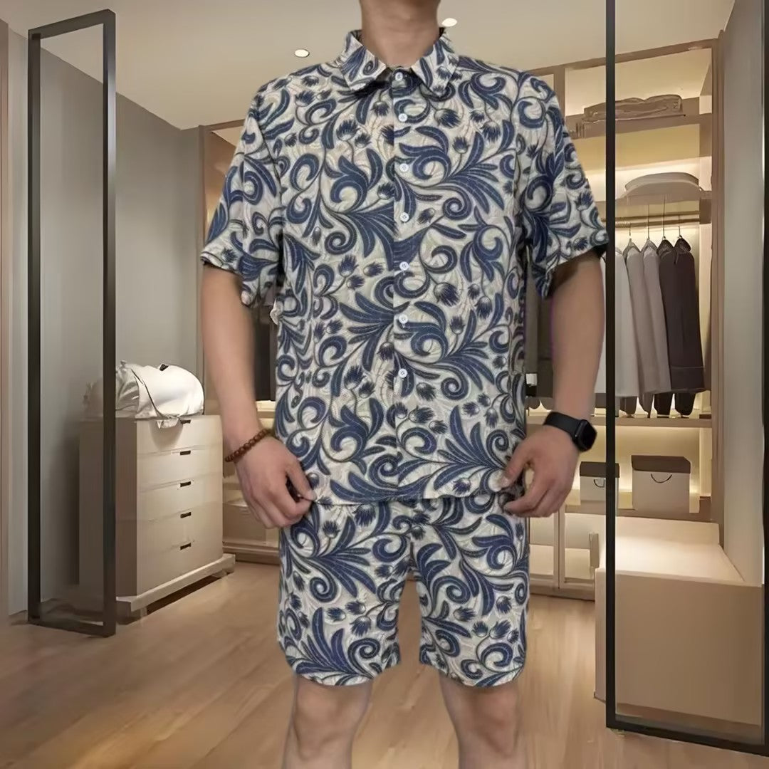 Men's Printed Short-Sleeve and Shorts Set
