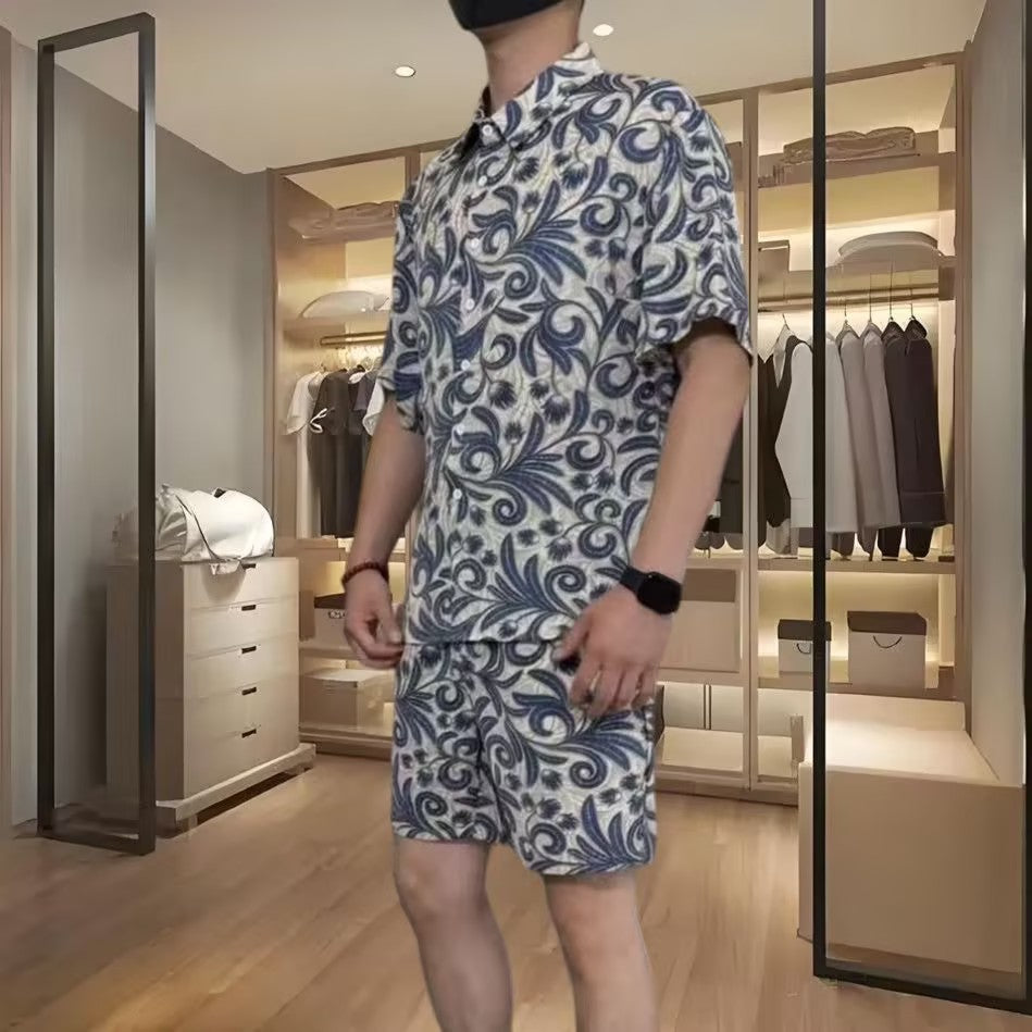 Men's Printed Short-Sleeve and Shorts Set