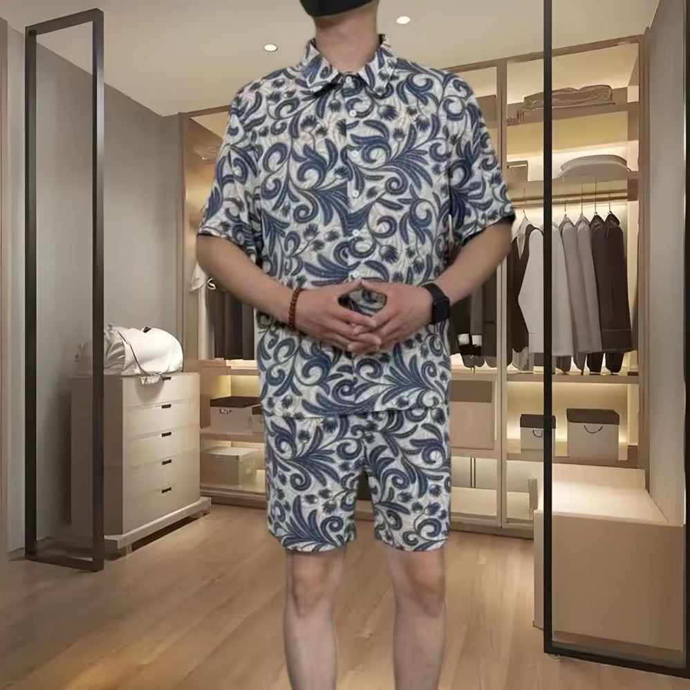 Men's Printed Short-Sleeve and Shorts Set