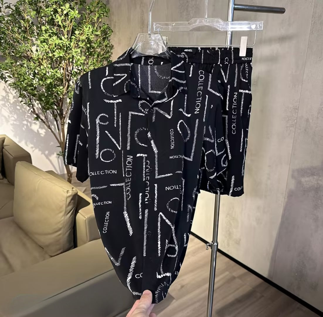 Men's Printed Short-Sleeve and Shorts Set