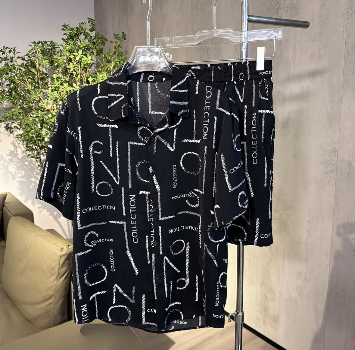 Men's Printed Short-Sleeve and Shorts Set