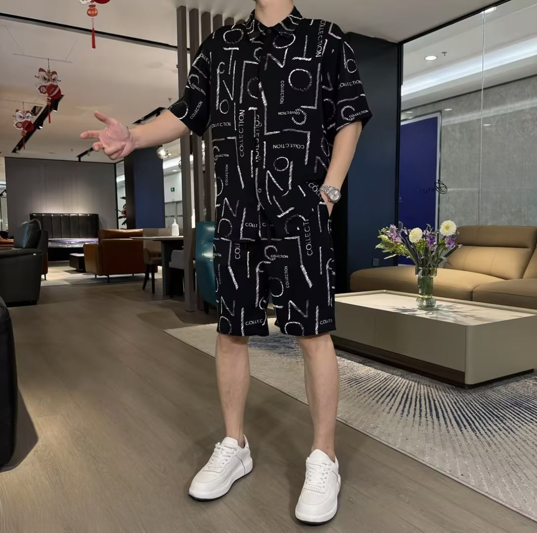Men's Printed Short-Sleeve and Shorts Set