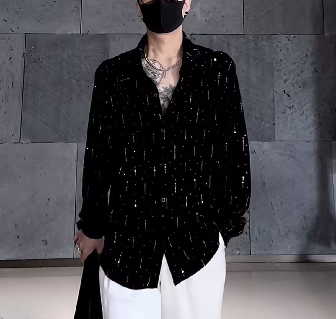 Men's Black Rhinestone Shirt