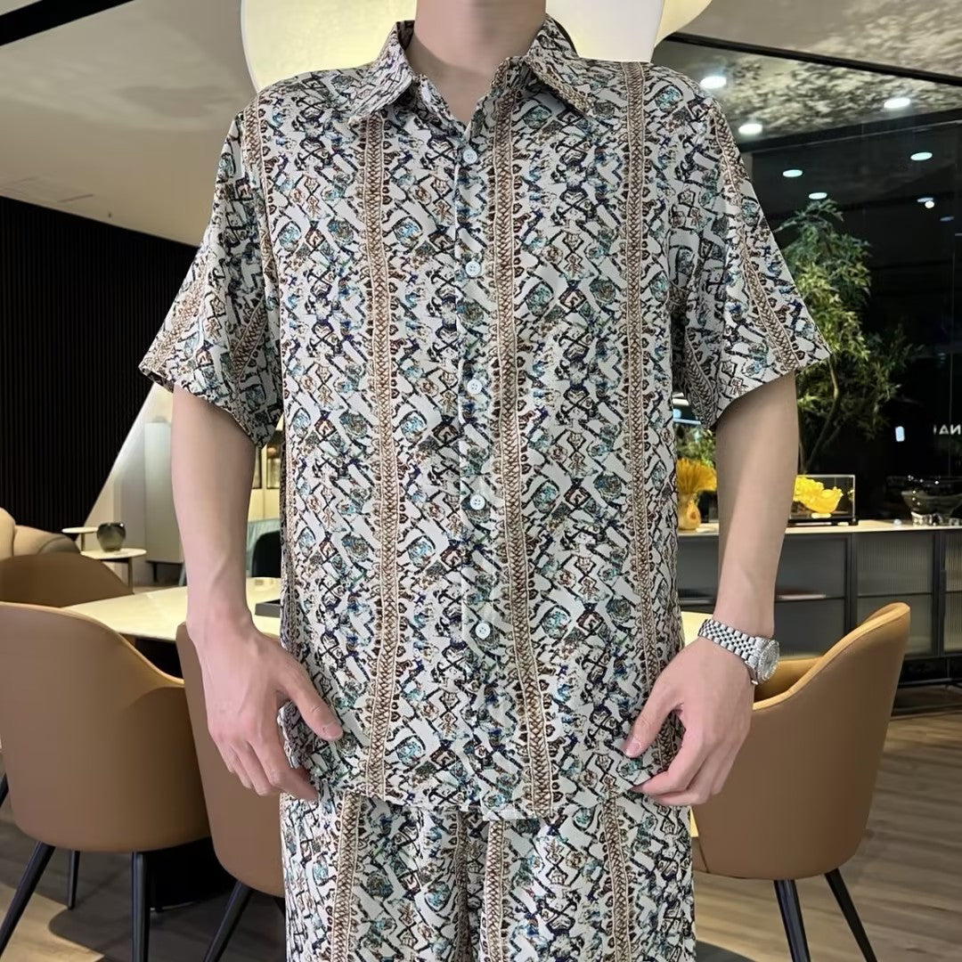 Men's Printed Short-Sleeve and Shorts Set