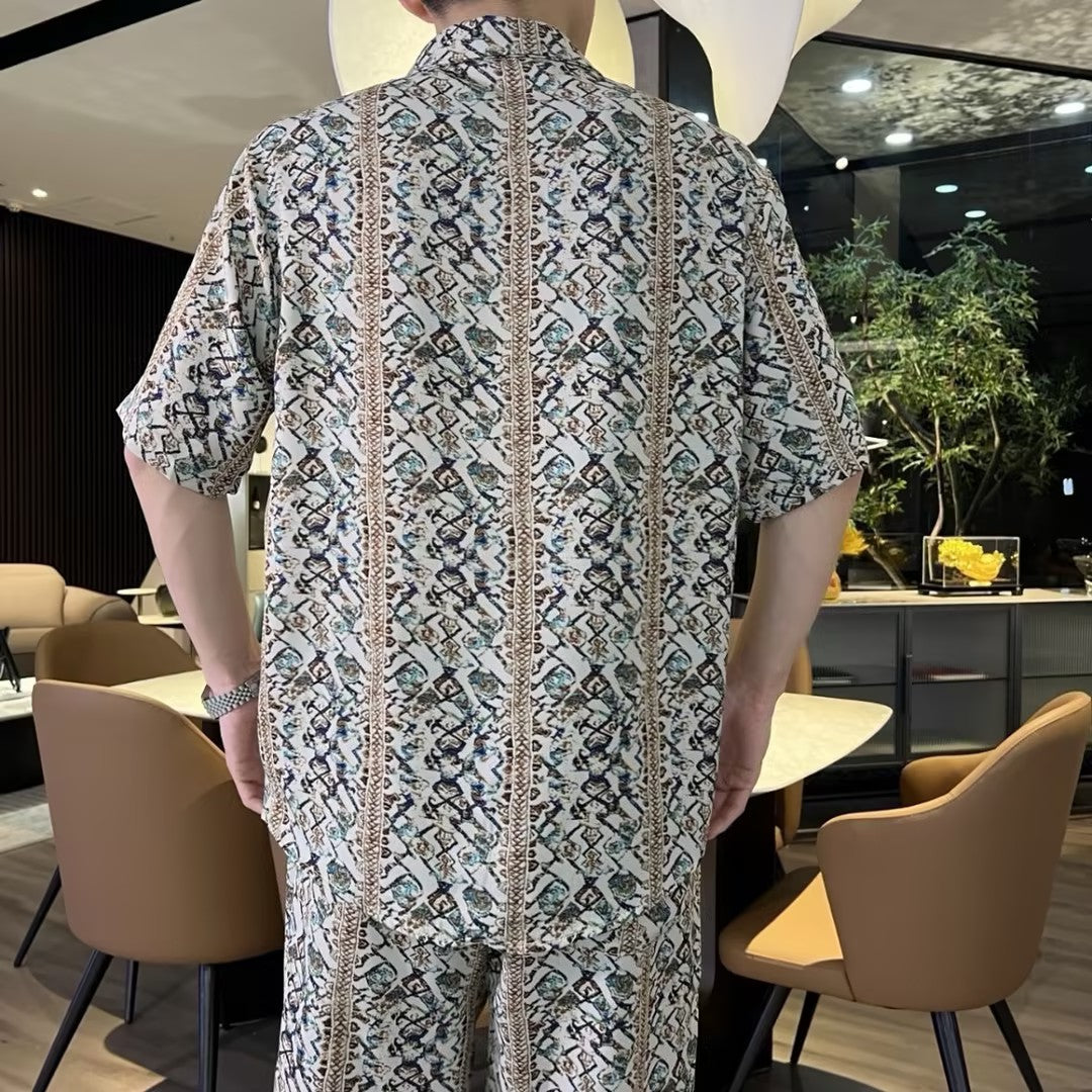 Men's Printed Short-Sleeve and Shorts Set