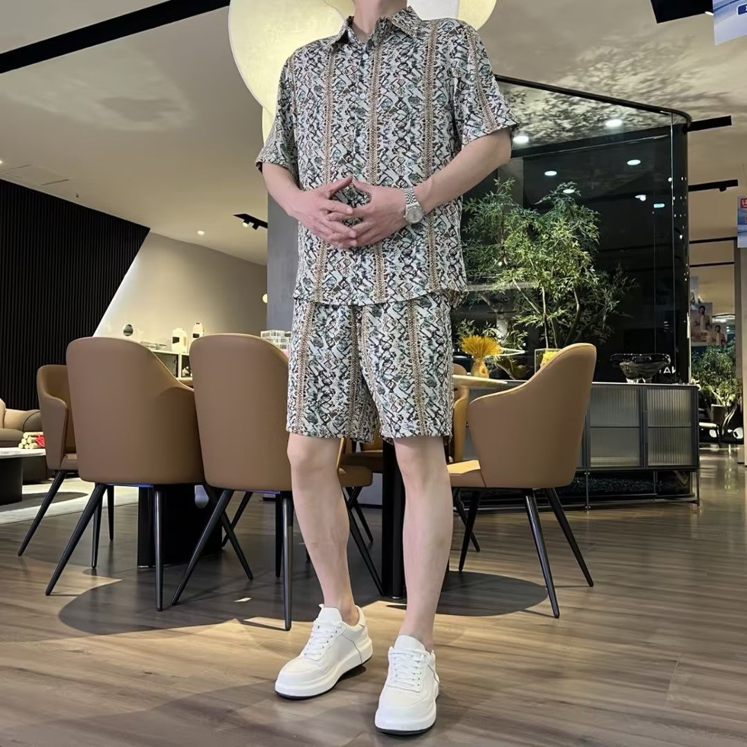 Men's Printed Short-Sleeve and Shorts Set