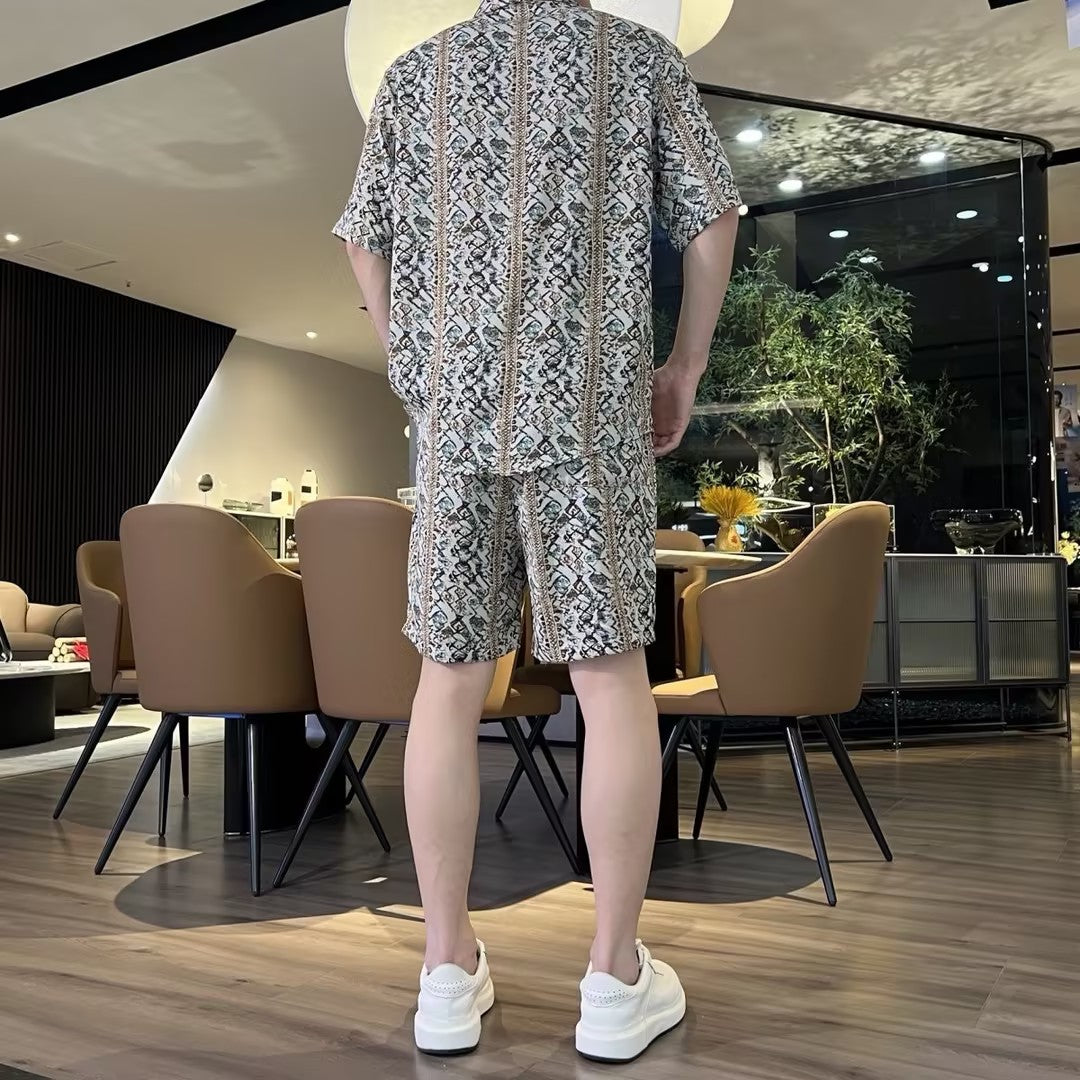 Men's Printed Short-Sleeve and Shorts Set