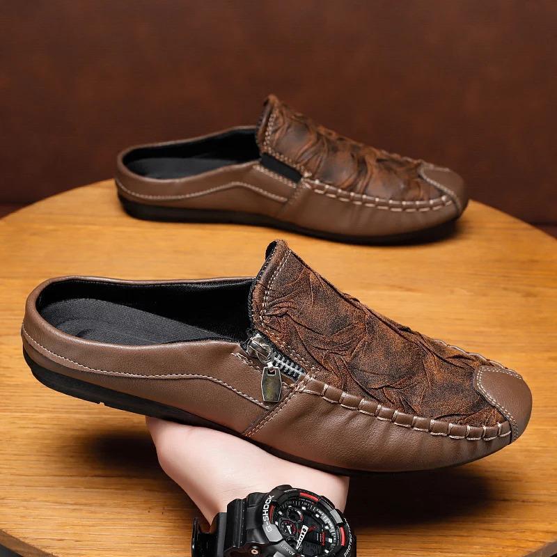 Men's textured leather slippers