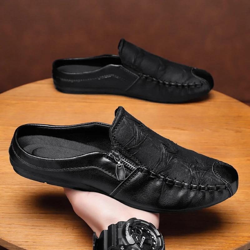 Men's textured leather slippers