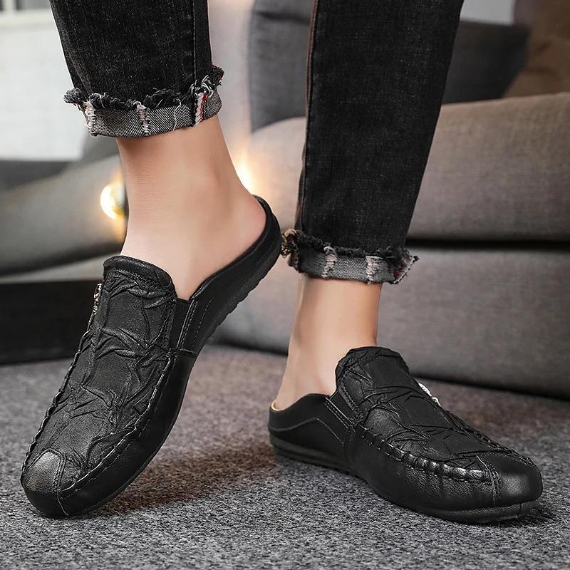 Men's textured leather slippers