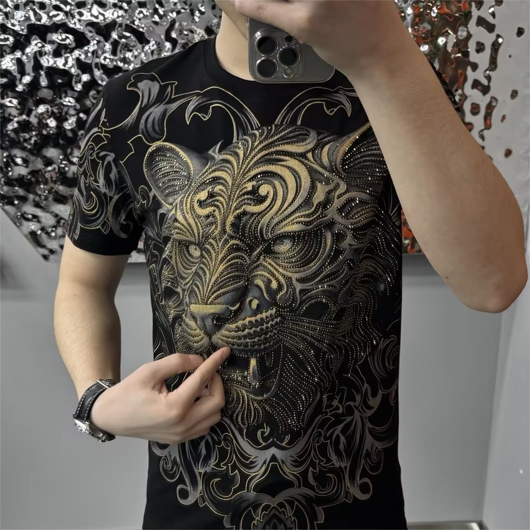 Men's Tiger Rhinestone Short-Sleeve T-Shirt