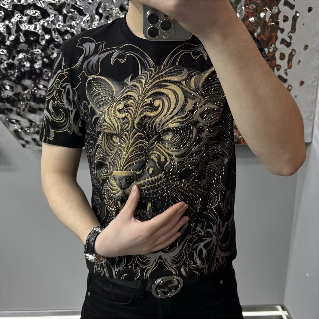 Men's Tiger Rhinestone Short-Sleeve T-Shirt