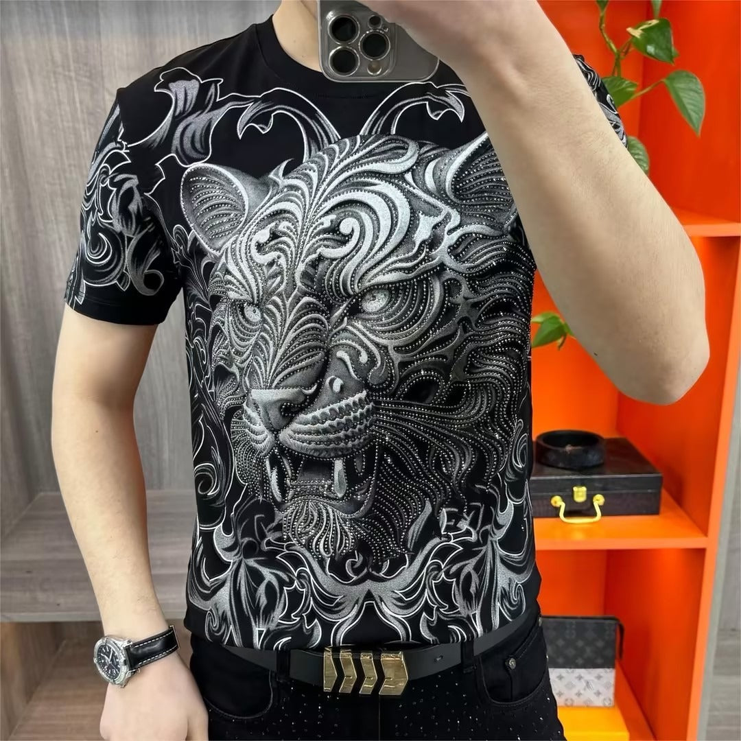 Men's Tiger Rhinestone Short-Sleeve T-Shirt