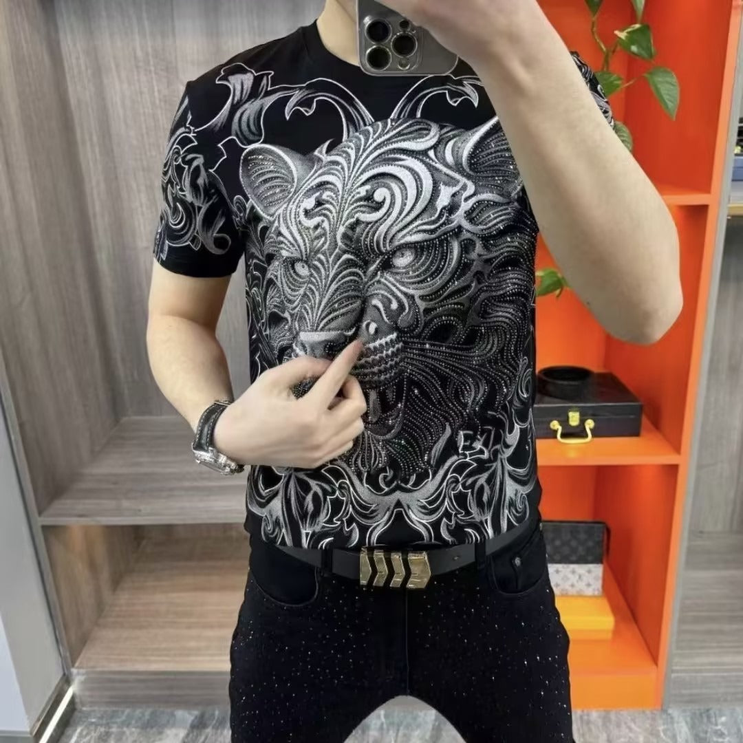 Men's Tiger Rhinestone Short-Sleeve T-Shirt