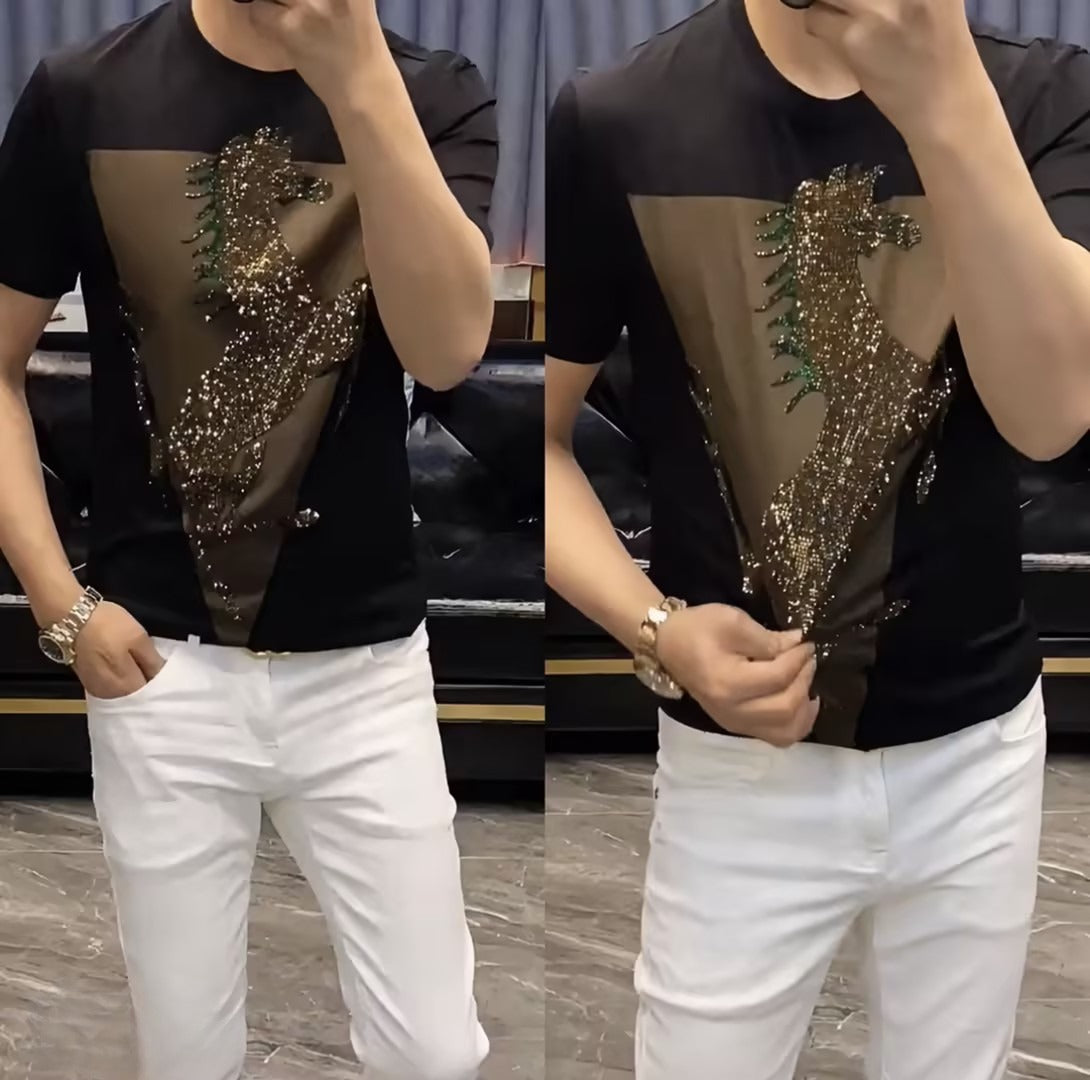 Men's Rhinestone Casual Short-Sleeve T-Shirt